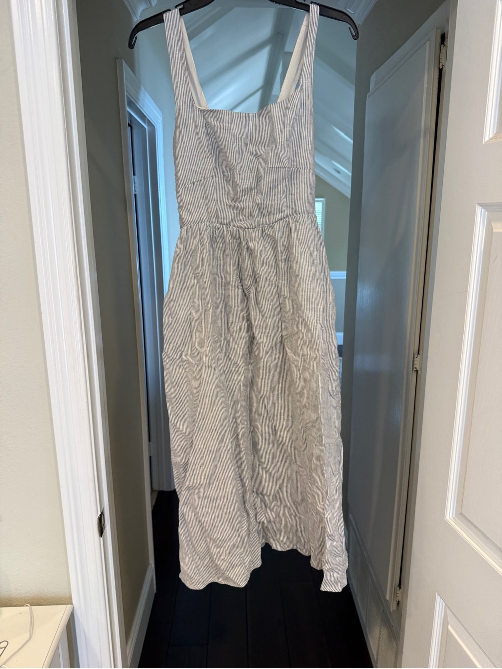 Quince White and Blue Pinstripe Midi Dress